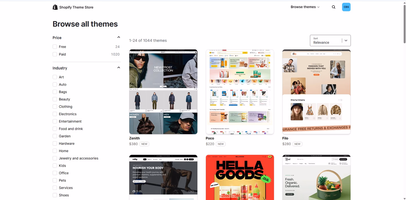 Shopify Theme Store ja valikoima verkkokauppateemoja