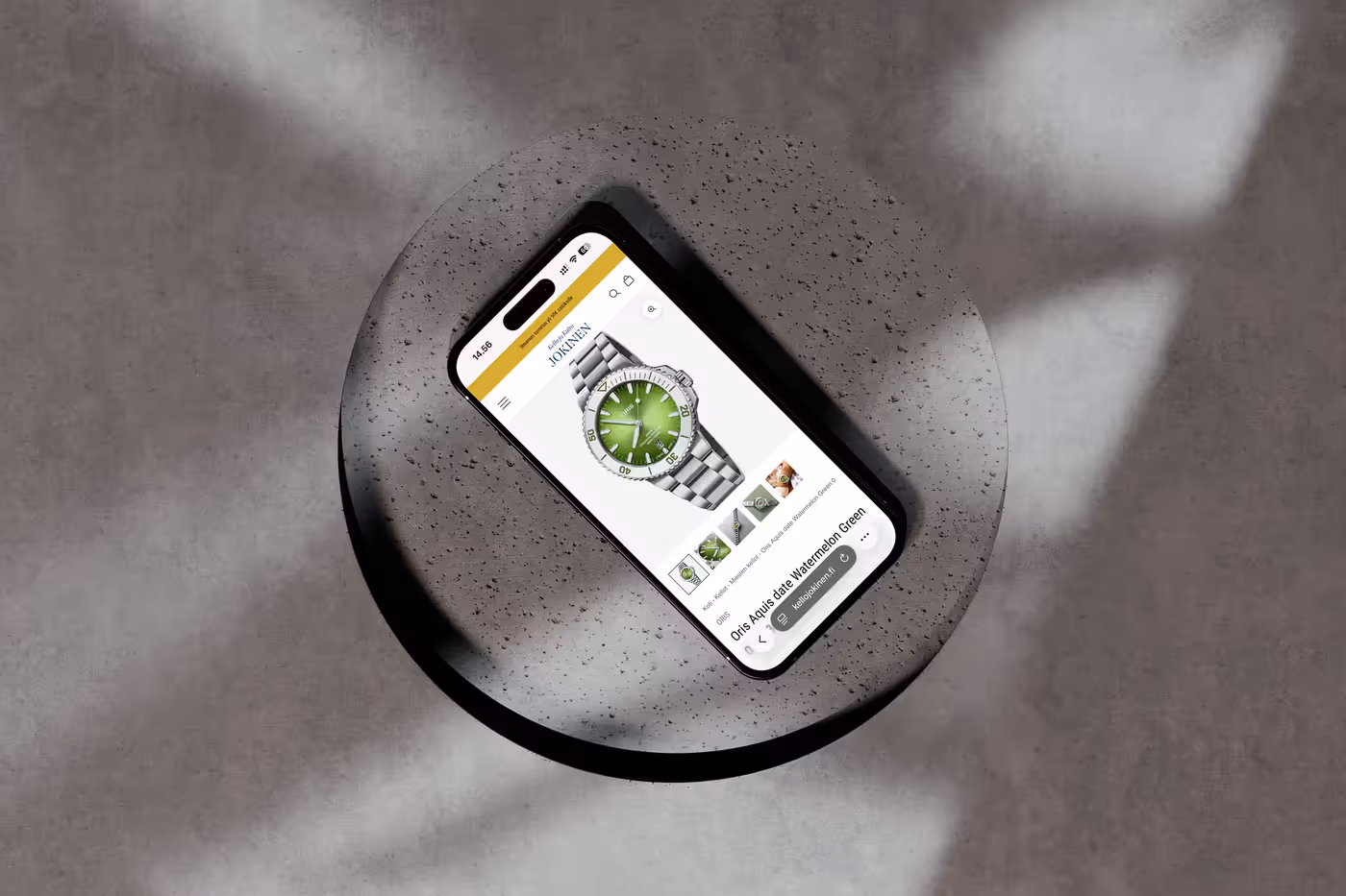 Growlyn toteuttama Kello ja Kulta Jokinen -Shopify-verkkokauppa mobiilissa